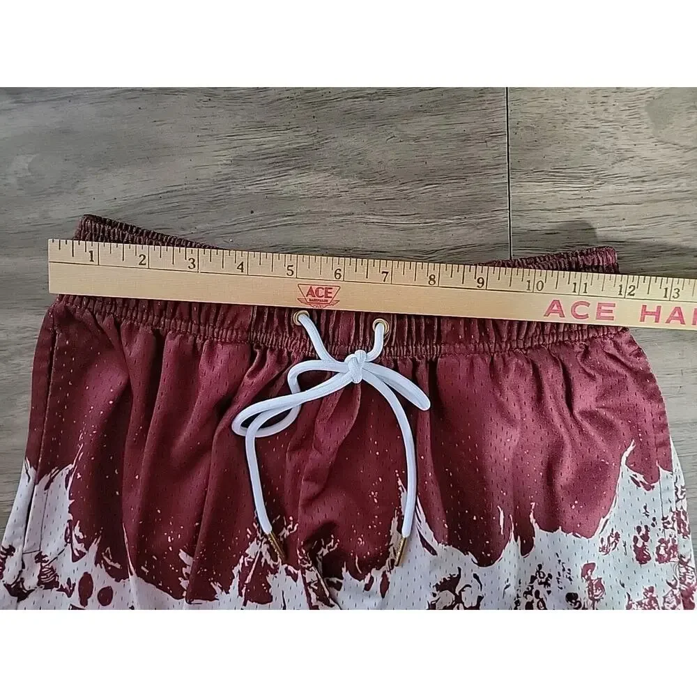 BYSTNDRS Mesh Shorts Burn In‎ Silence Burgundy/Beige Mens Medium Street Wear EUC